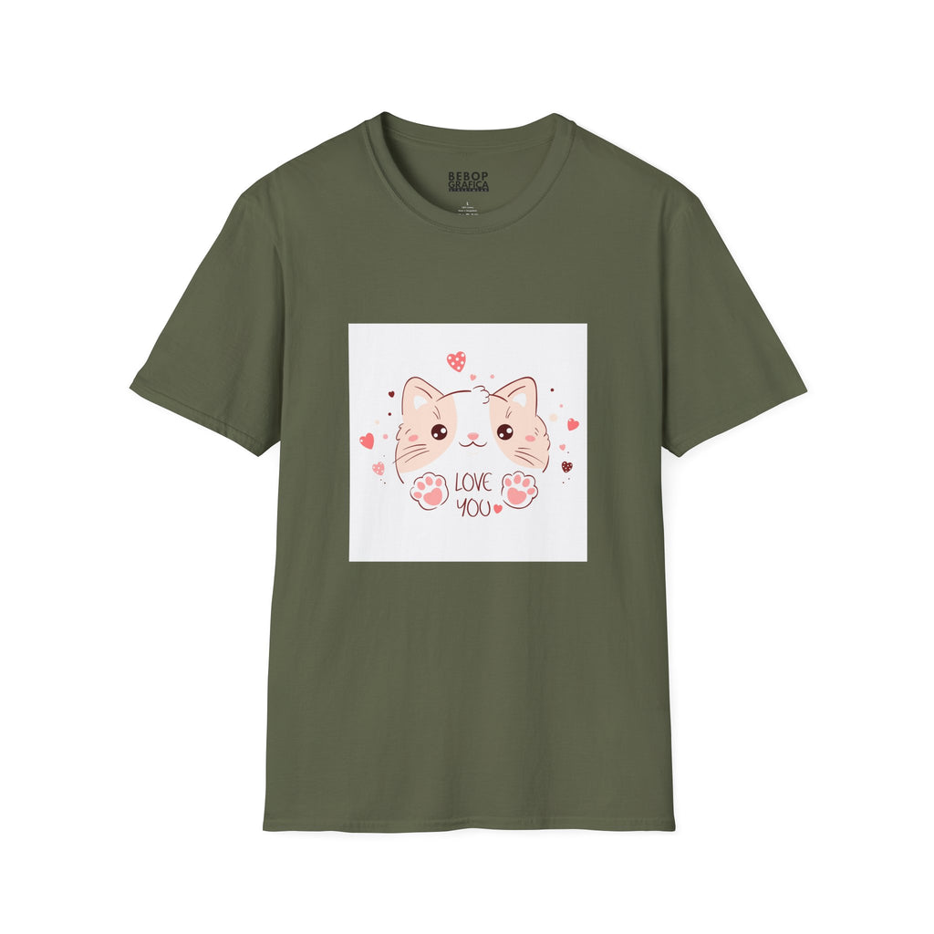Cute Cat Love Unisex Softstyle T-Shirt - Perfect for Pet Lovers, Birthdays, Valentine's Day, Gifts, Everyday Wear