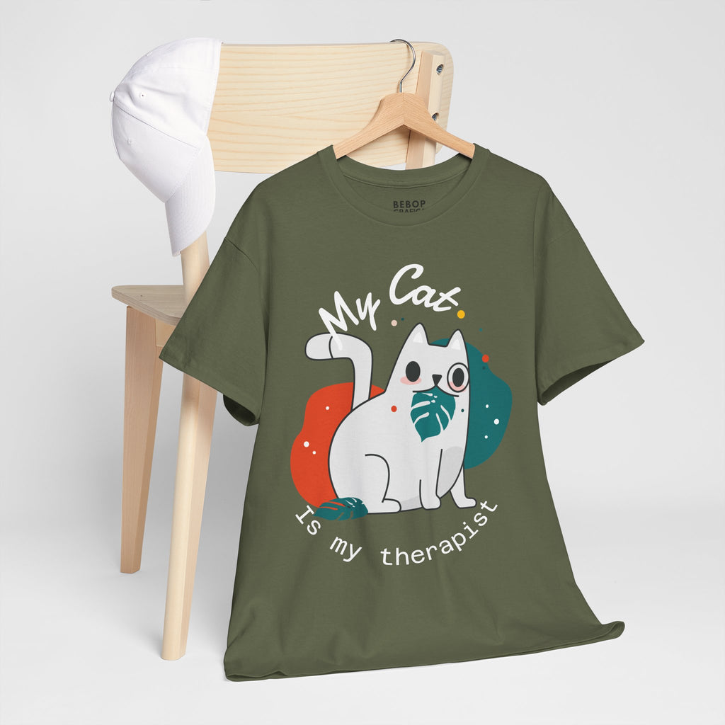 Grafica Cute Cat Therapist Tee, Funny Cat Lover Shirt, Gift for Cat Owners, Unisex Cotton Tee, Animal Therapy Apparel