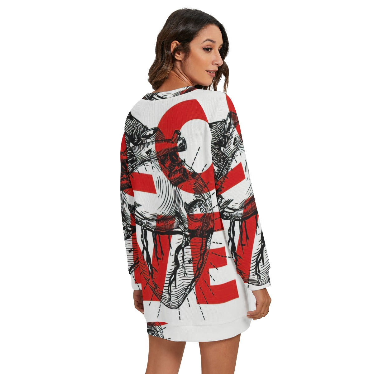 Grafica Women's Love Print Women's Round Neck Raglan Sleeve Sweater