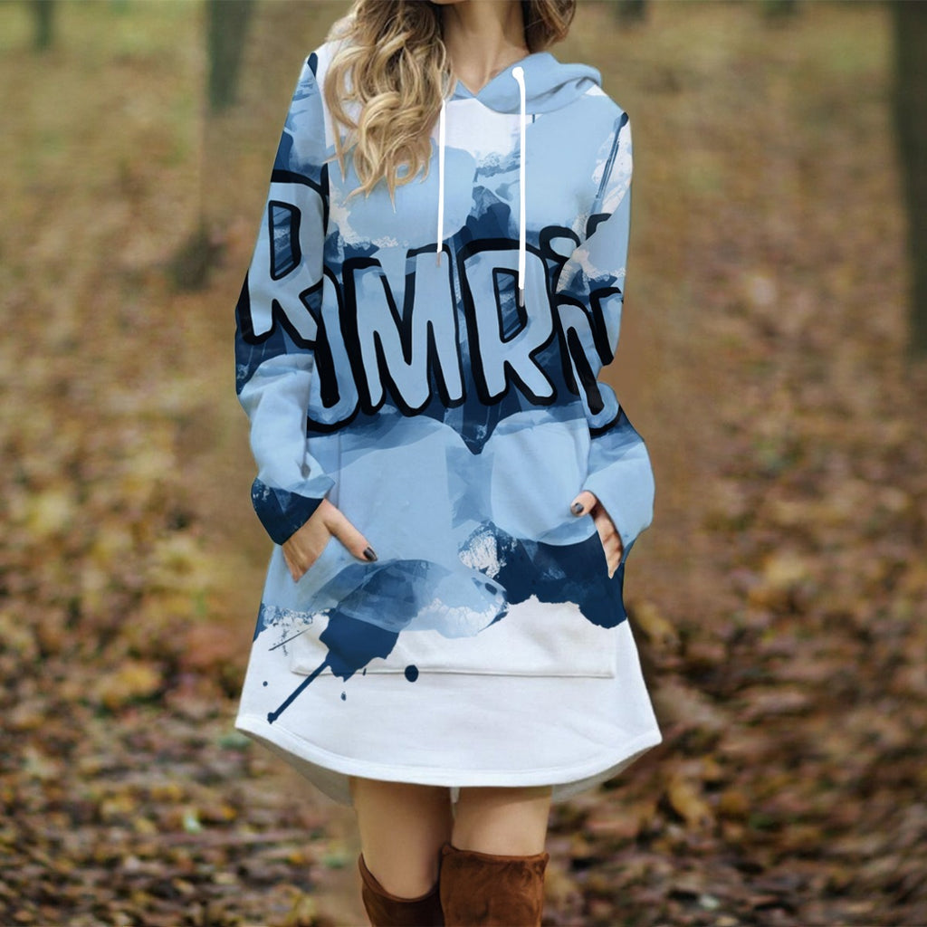 Grafica Womens Blues Print Women's Longline Hoodie Dress
