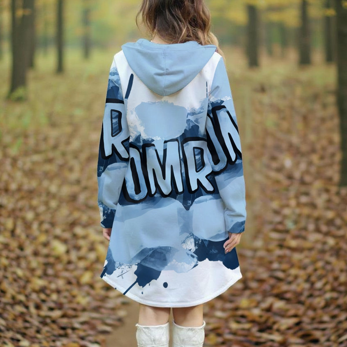 Grafica Womens Blues Print Women's Longline Hoodie Dress