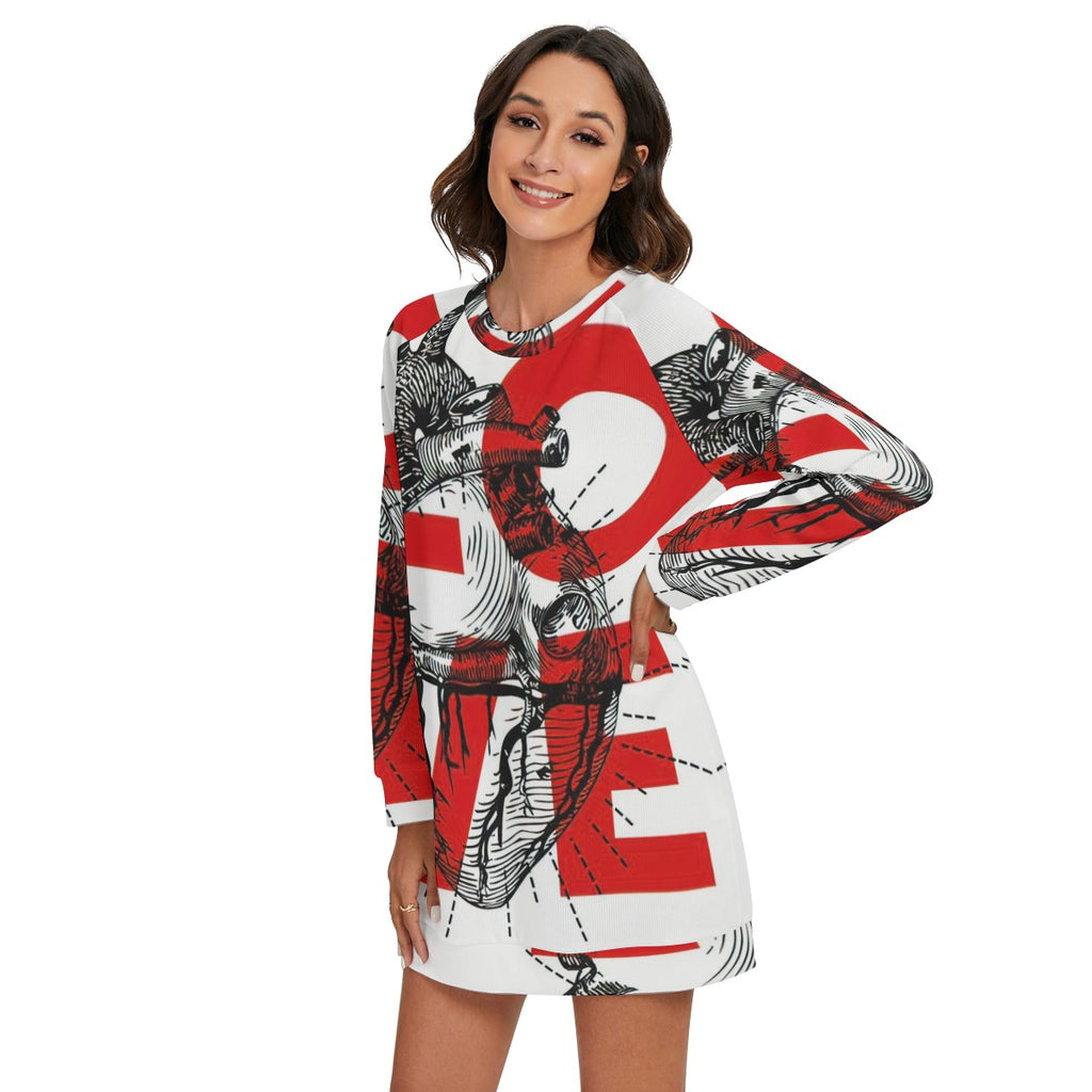 Grafica Women's Love Print Women's Round Neck Raglan Sleeve Sweater
