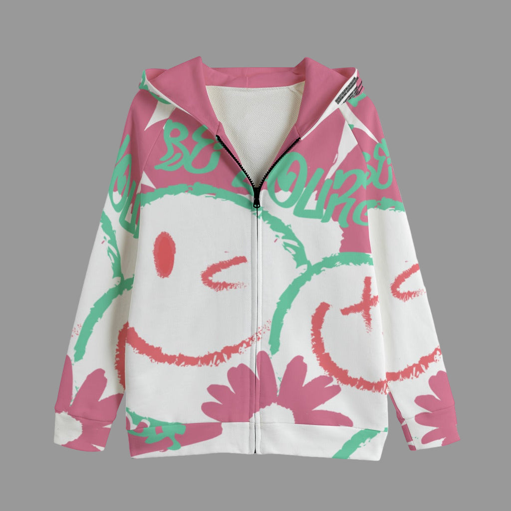 Grafica Kids All Smiles Print Kid's Zip Up Raglan Sleeve Hoodie | 310GSM Cotton