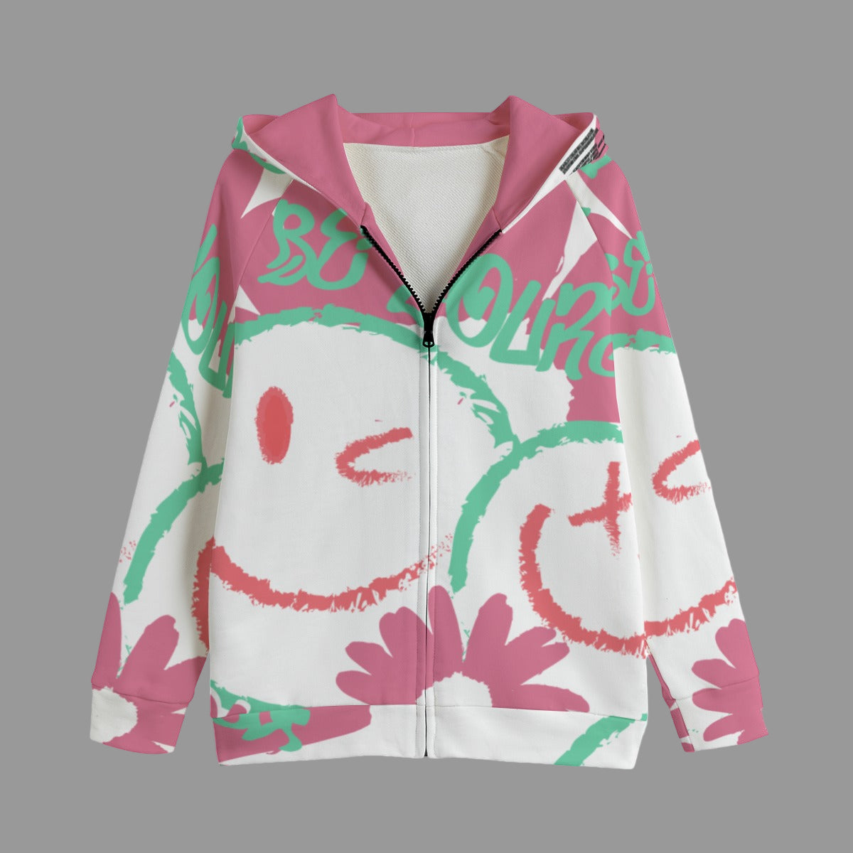 Grafica Kids All Smiles Print Kid's Zip Up Raglan Sleeve Hoodie | 310GSM Cotton