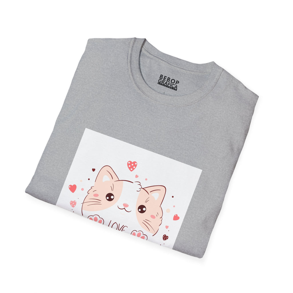 Cute Cat Love Unisex Softstyle T-Shirt - Perfect for Pet Lovers, Birthdays, Valentine's Day, Gifts, Everyday Wear